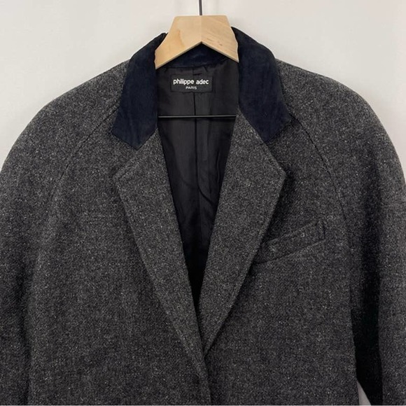 Adec by Phillipe Adec Sz M Black Gray 100% Wool Drop Shoulder Tweed Blazer #4083 - Picture 6 of 9
